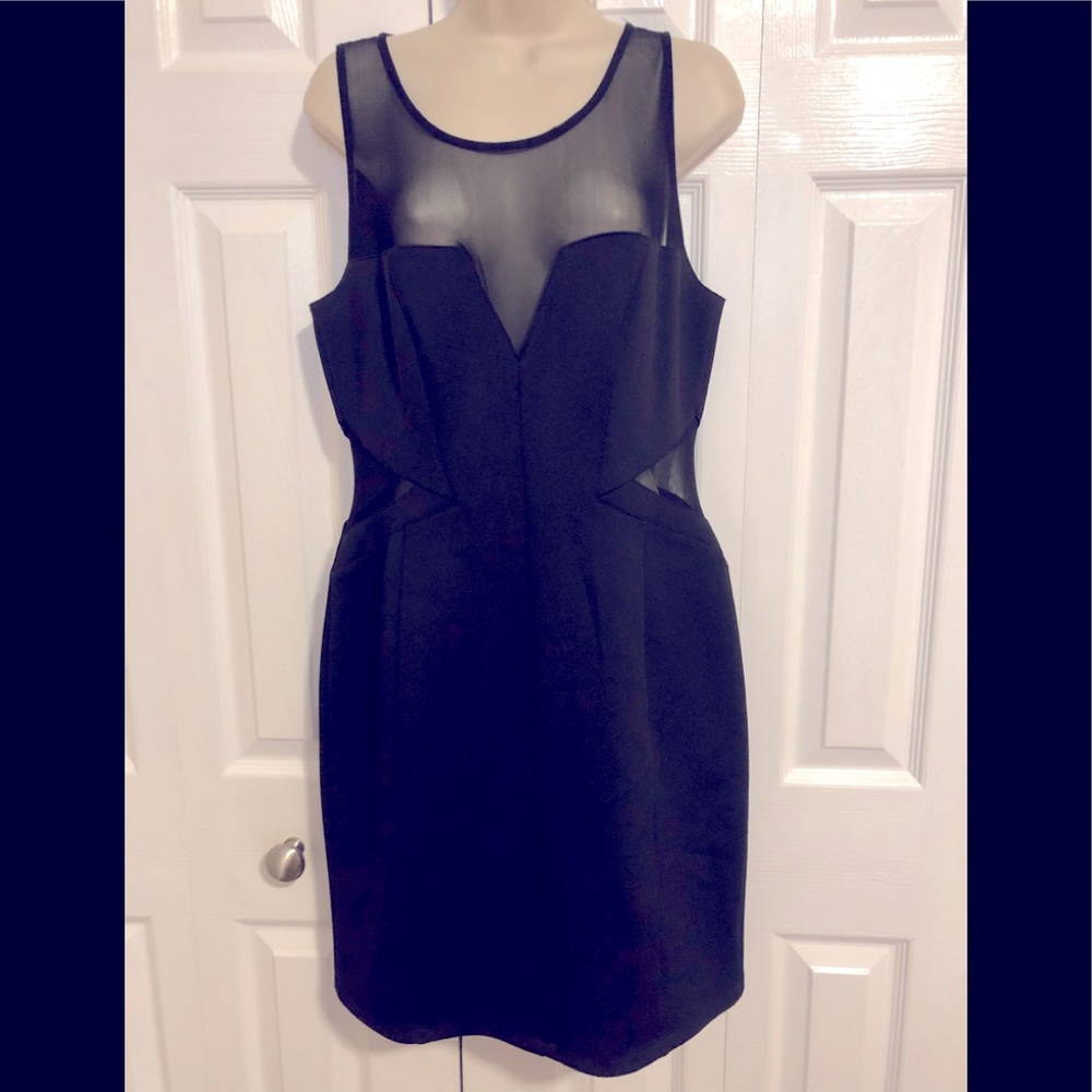 Guess Black Midi Dress with Sheer Yoke